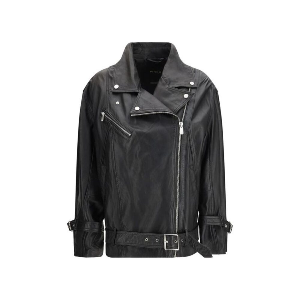 PINKO Black Lambskin Leather Women's Jacket